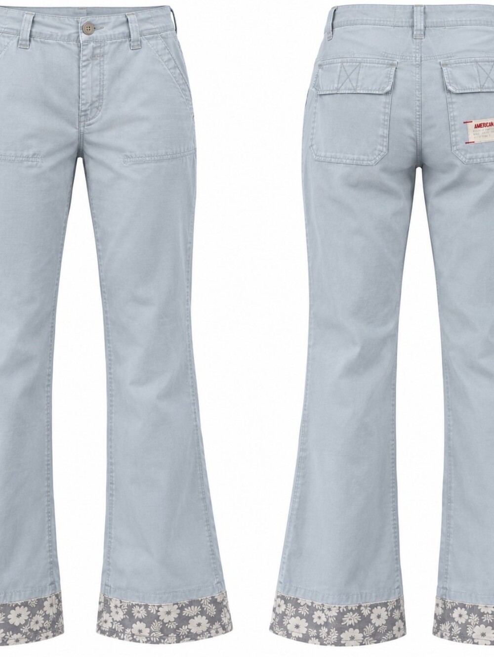 Light Blue Women's Flare Jeans with Floral Cuff